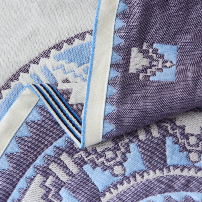 91家纺网 家纺一手货源 找家纺 朴尔  2022年新款波西米亚风全棉四层纱布枕巾一对装 秘密蓝