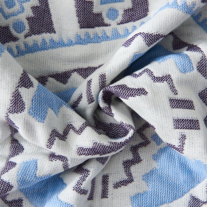 91家纺网 家纺一手货源 找家纺 朴尔  2022年新款波西米亚风全棉四层纱布枕巾一对装 秘密蓝