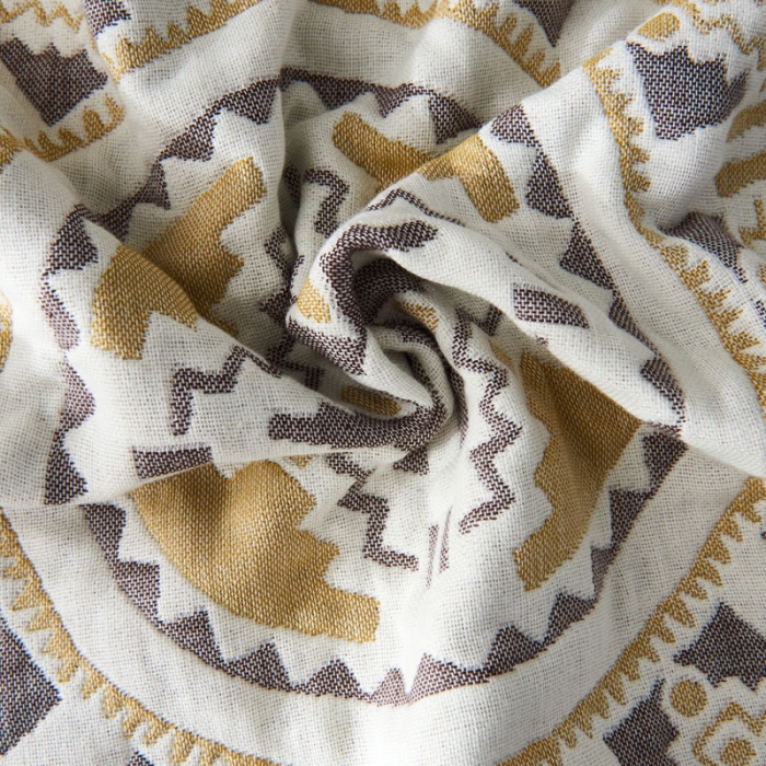 91家纺网 家纺一手货源 找家纺 朴尔  2022年新款波西米亚风全棉四层纱布枕巾一对装 秘密驼