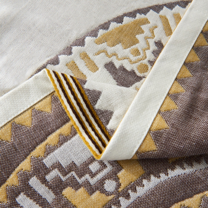 91家纺网 家纺一手货源 找家纺 朴尔  2022年新款波西米亚风全棉四层纱布枕巾一对装 秘密驼