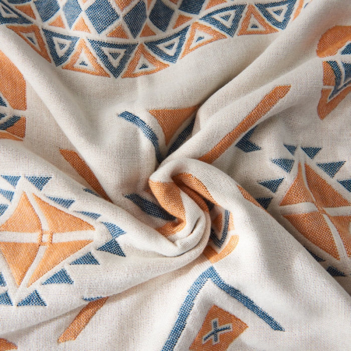 91家纺网 家纺一手货源 找家纺 朴尔  2022年新款波西米亚风全棉四层纱布枕巾一对装 莫斯蓝