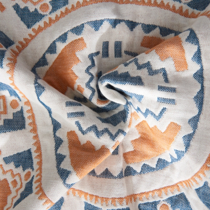 91家纺网 家纺一手货源 找家纺 朴尔  2022年新款波西米亚风全棉四层纱布枕巾一对装 塞尔维亚藏青红