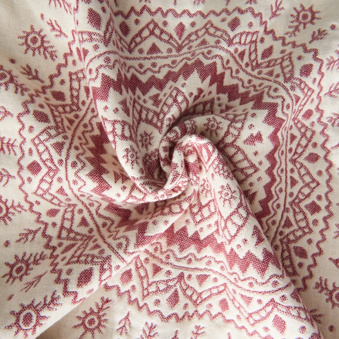 91家纺网 家纺一手货源 找家纺 朴尔  2022年新款波西米亚风全棉四层纱布枕巾一对装 太阳神红