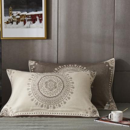 朴尔  2022年新款波西米亚风全棉四层纱布枕巾一对装 太阳神咖