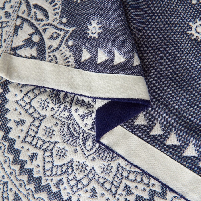 91家纺网 家纺一手货源 找家纺 朴尔  2022年新款波西米亚风全棉四层纱布枕巾一对装 太阳神蓝