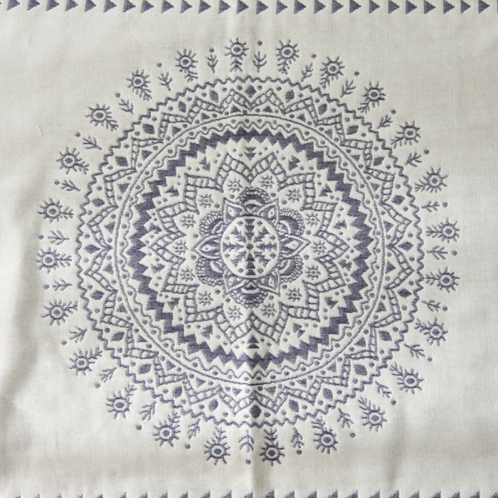 91家纺网 家纺一手货源 找家纺 朴尔  2022年新款波西米亚风全棉四层纱布枕巾一对装 太阳神蓝