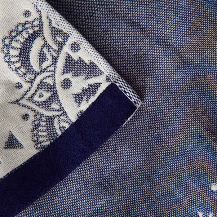 91家纺网 家纺一手货源 找家纺 朴尔  2022年新款波西米亚风全棉四层纱布枕巾一对装 太阳神蓝