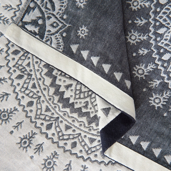 91家纺网 家纺一手货源 找家纺 朴尔  2022年新款波西米亚风全棉四层纱布枕巾一对装 太阳神蓝