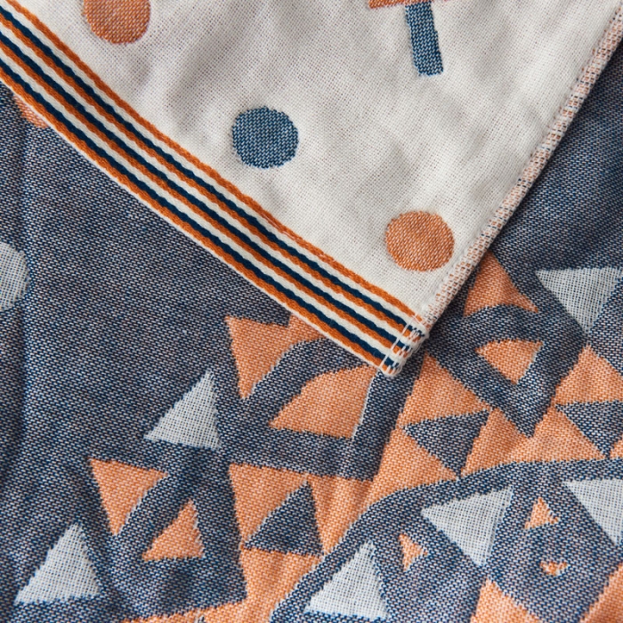 91家纺网 家纺一手货源 找家纺 朴尔  2022年新款波西米亚风全棉四层纱布枕巾一对装 特洛伊蓝