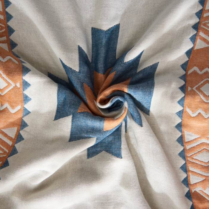 91家纺网 家纺一手货源 找家纺 朴尔  2022年新款波西米亚风全棉四层纱布枕巾一对装 拓卡斯蓝