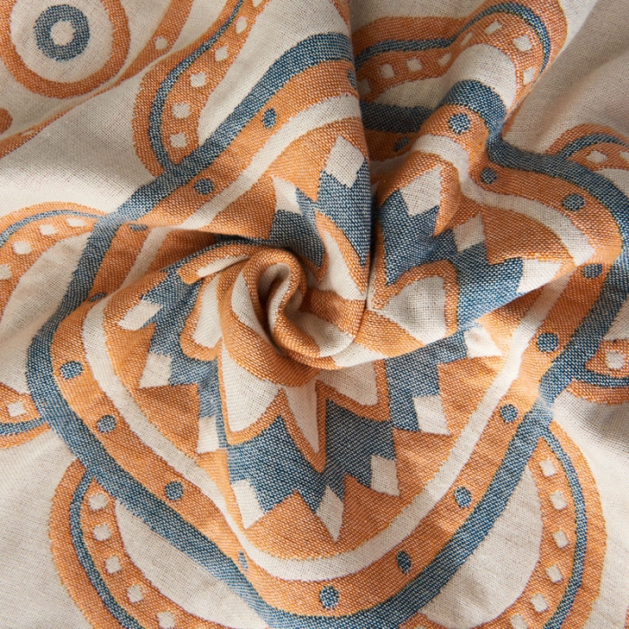 91家纺网 家纺一手货源 找家纺 朴尔  2022年新款波西米亚风全棉四层纱布枕巾一对装 小太阳蓝