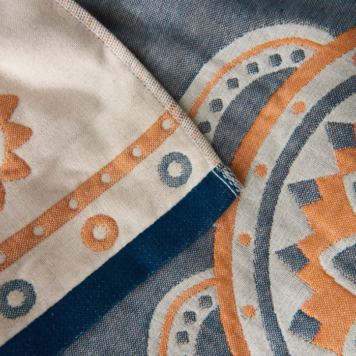 91家纺网 家纺一手货源 找家纺 朴尔  2022年新款波西米亚风全棉四层纱布枕巾一对装 小太阳蓝