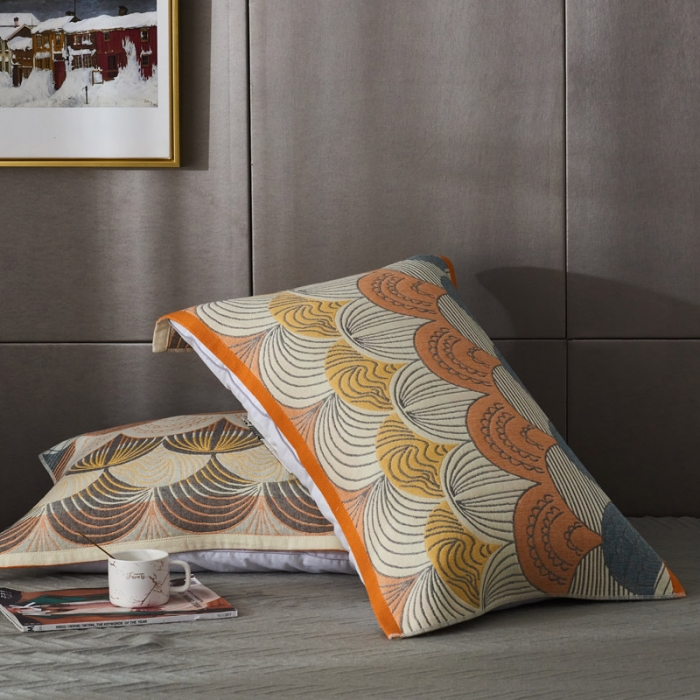 91家纺网 家纺一手货源 找家纺 朴尔  2022年新款波西米亚风全棉四层纱布枕巾一对装 鱼之恋