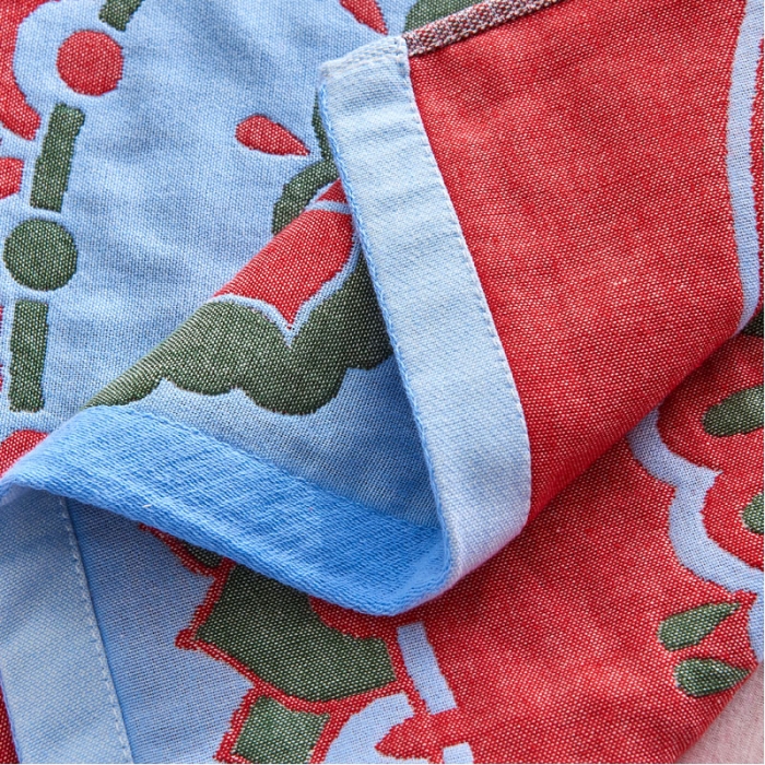 91家纺网 家纺一手货源 找家纺 朴尔 2022年民族风彩棉系列四层纱布枕巾 大丽花兰