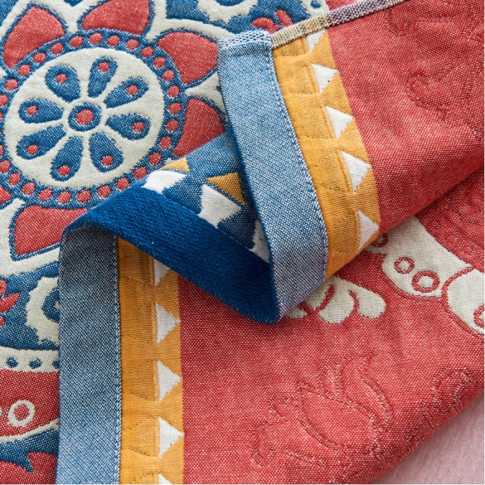 91家纺网 家纺一手货源 找家纺 朴尔 2022年民族风彩棉系列四层纱布枕巾 太阳花兰