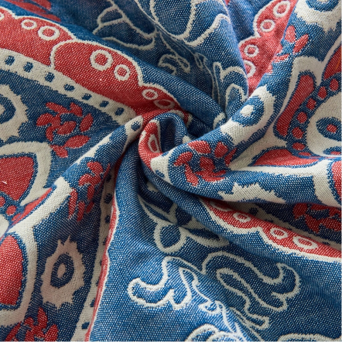 91家纺网 家纺一手货源 找家纺 朴尔 2022年民族风彩棉系列四层纱布枕巾 太阳花兰