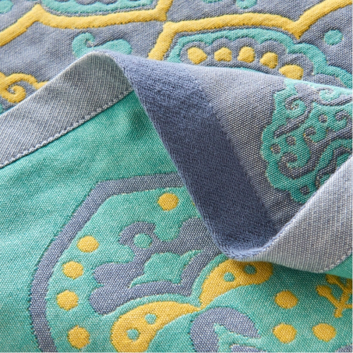 91家纺网 家纺一手货源 找家纺 朴尔 2022年民族风彩棉系列四层纱布枕巾 普罗旺斯-绿