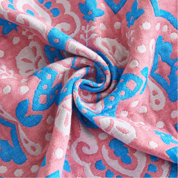 91家纺网 家纺一手货源 找家纺 朴尔 2022年民族风彩棉系列四层纱布枕巾 普罗旺斯-粉