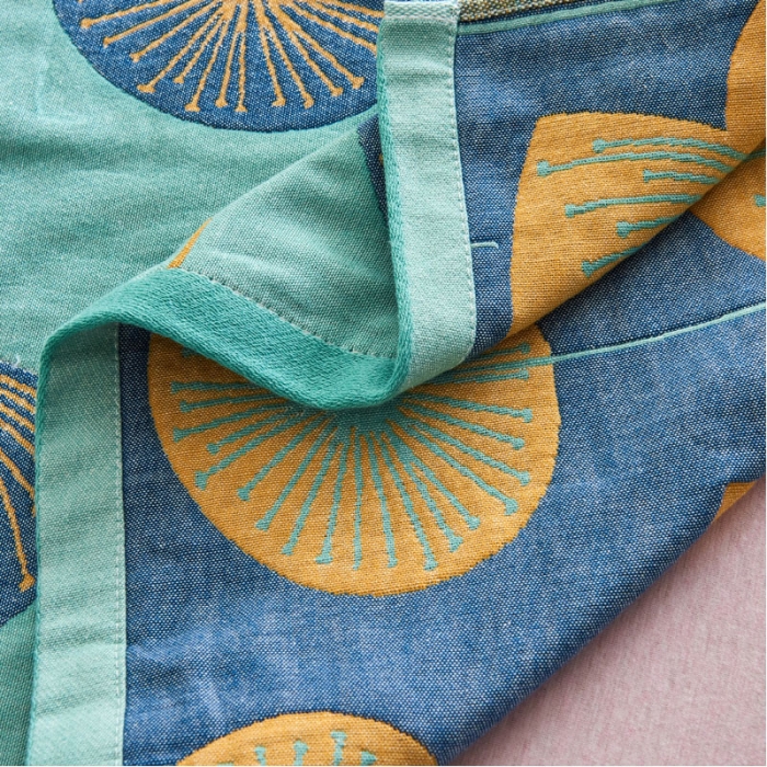 91家纺网 家纺一手货源 找家纺 朴尔 2022年民族风彩棉系列四层纱布枕巾 梦幻蒲公英绿