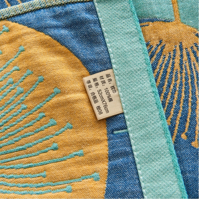 91家纺网 家纺一手货源 找家纺 朴尔 2022年民族风彩棉系列四层纱布枕巾 梦幻蒲公英绿