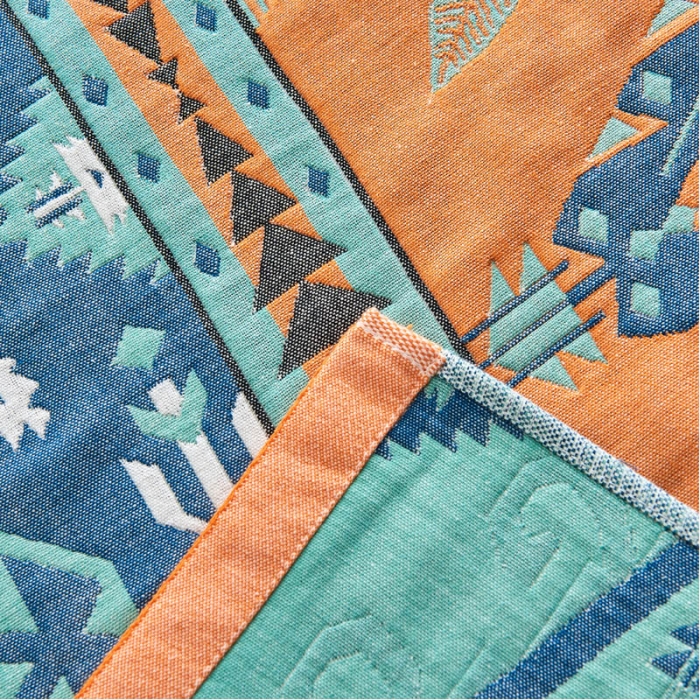 91家纺网 家纺一手货源 找家纺 朴尔 2022年民族风彩棉系列四层纱布枕巾 旧金山橘