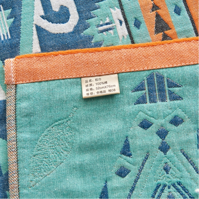 91家纺网 家纺一手货源 找家纺 朴尔 2022年民族风彩棉系列四层纱布枕巾 旧金山橘