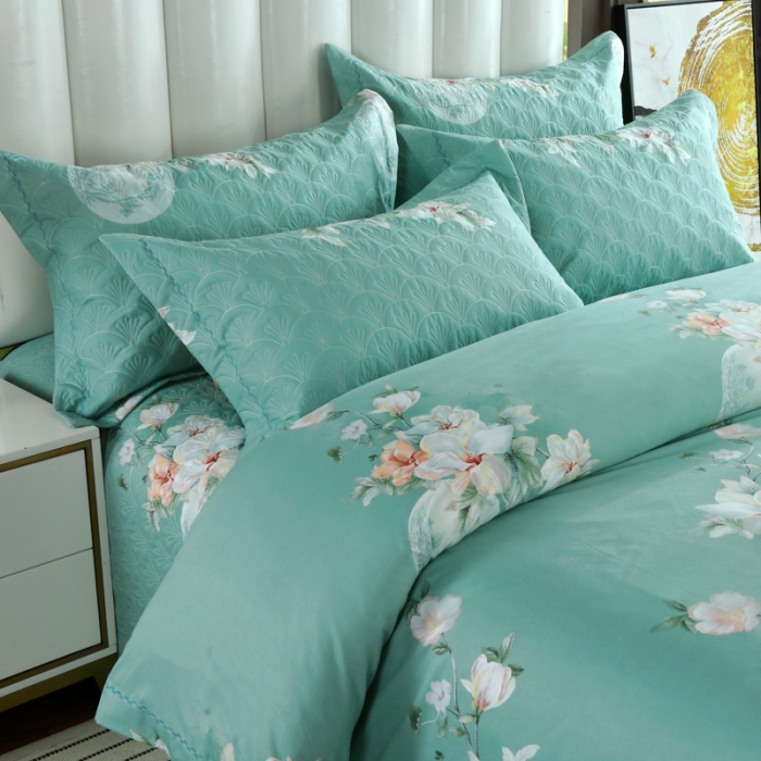 91家纺网 家纺一手货源 找家纺 OL家纺  2022新款全棉阳绒磨毛四件套 月影花香