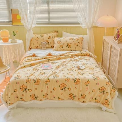 91家纺网 家纺一手货源 找家纺 沐慕  2022新款牛奶绒拼羊羔绒毛毯 花儿朵朵