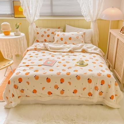 91家纺网 家纺一手货源 找家纺 沐慕  2022新款牛奶绒拼羊羔绒毛毯 小橙子