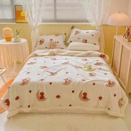 91家纺网 家纺一手货源 找家纺 沐慕  2022新款牛奶绒拼羊羔绒毛毯 月亮船