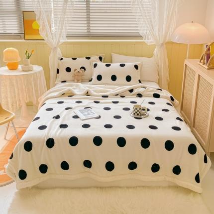 沐慕  2022新款牛奶绒拼羊羔绒毛毯 黑白波点