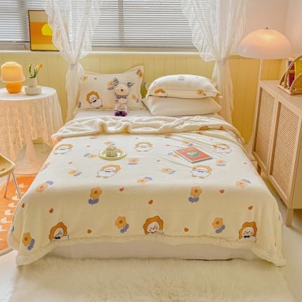 沐慕  2022新款牛奶绒拼羊羔绒毛毯 萌萌鸭