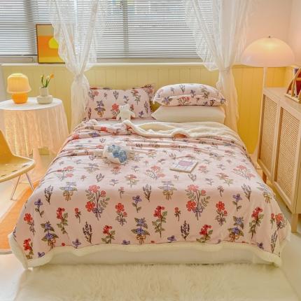 沐慕  2022新款牛奶绒拼羊羔绒毛毯 捧花