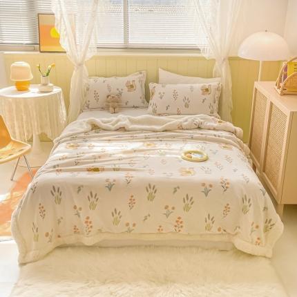 沐慕  2022新款牛奶绒拼羊羔绒毛毯 田园松鼠