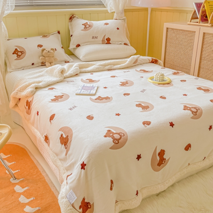 91家纺网 家纺一手货源 找家纺 沐慕  2022新款牛奶绒拼羊羔绒毛毯 月亮船