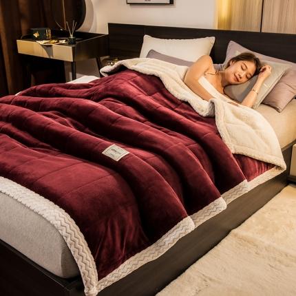 91家纺网 家纺一手货源 找家纺 慕木 2025新款三层牛奶绒夹棉毛毯被 酒红+羊羔绒+白