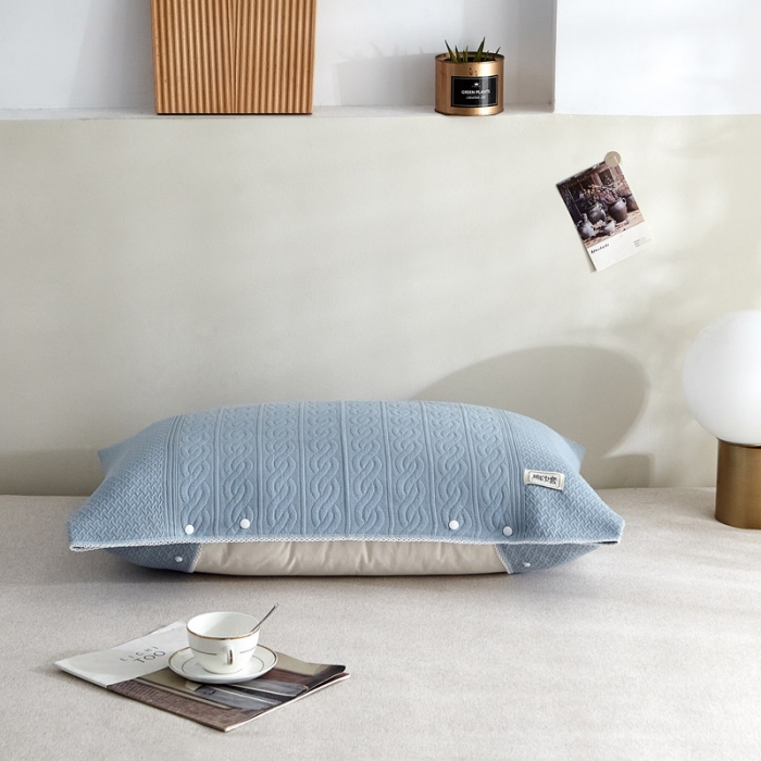 91家纺网 家纺一手货源 找家纺 朴尔 2022年半包卡扣式三层纱布魔术枕巾 半包纯色扭花-浅蓝