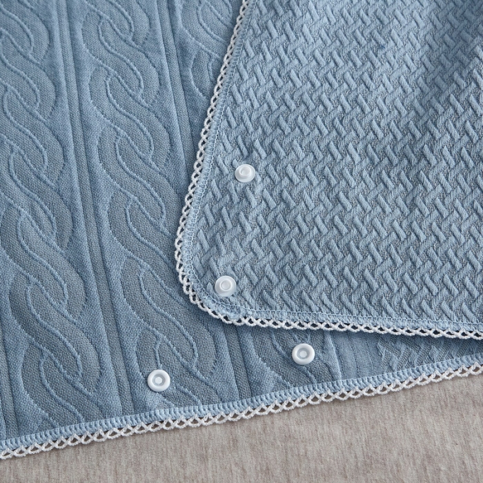 91家纺网 家纺一手货源 找家纺 朴尔 2022年半包卡扣式三层纱布魔术枕巾 半包纯色扭花-浅蓝