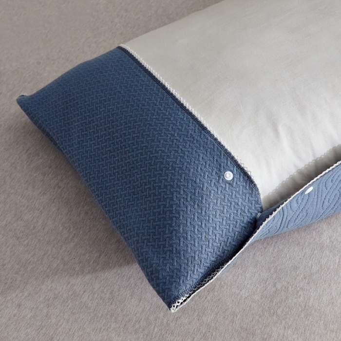 91家纺网 家纺一手货源 找家纺 朴尔 2022年半包卡扣式三层纱布魔术枕巾 半包纯色扭花-深蓝