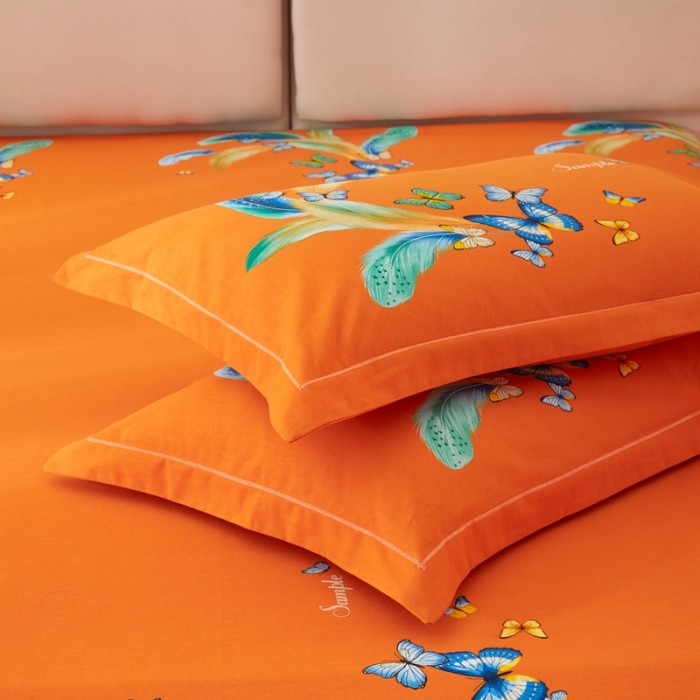 91家纺网 家纺一手货源 找家纺 金纱玉纺2022新款全棉生态大版磨毛四件套仙香花谷-桔