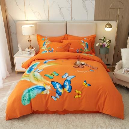 金纱玉纺2022新款全棉生态大版磨毛四件套仙香花谷-桔