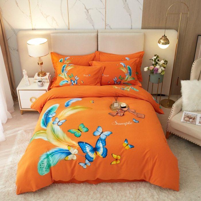 91家纺网 家纺一手货源 找家纺 金纱玉纺2022新款全棉生态大版磨毛四件套仙香花谷-桔