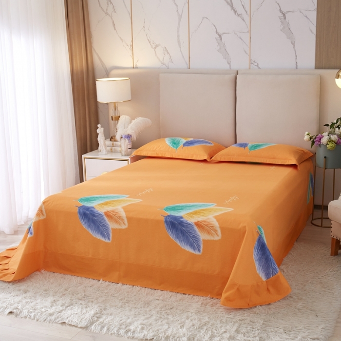 91家纺网 家纺一手货源 找家纺 金纱玉纺2022新款全棉生态大版磨毛四件套羽浪-桔