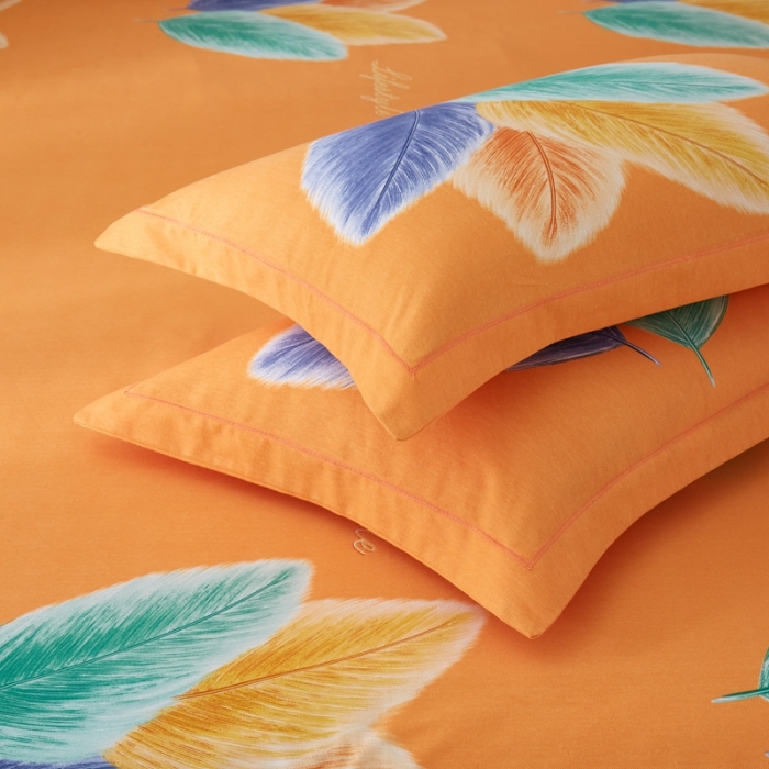 91家纺网 家纺一手货源 找家纺 金纱玉纺2022新款全棉生态大版磨毛四件套羽浪-桔