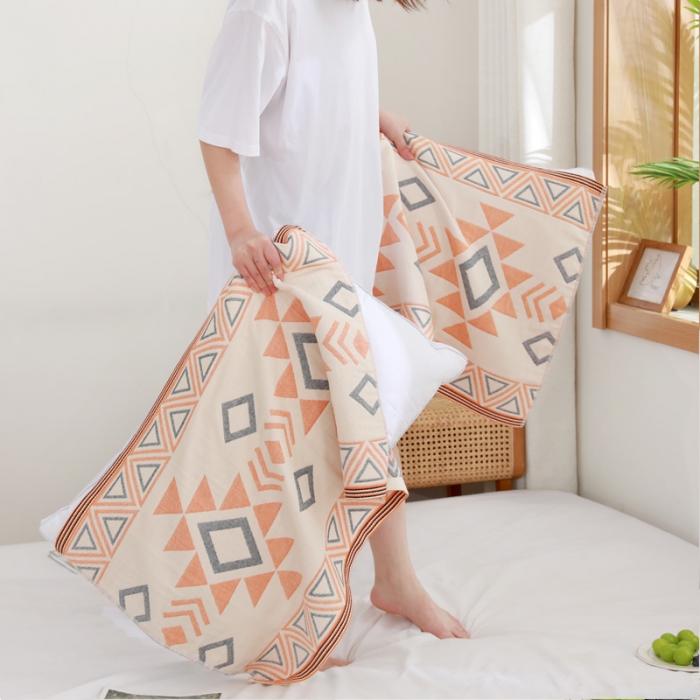 91家纺网 家纺一手货源 找家纺 朴尔 2022年波西米亚风优棉三层纱布枕巾一对装 莱茵情调黄