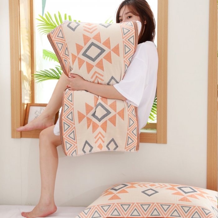 91家纺网 家纺一手货源 找家纺 朴尔 2022年波西米亚风优棉三层纱布枕巾一对装 莱茵情调黄