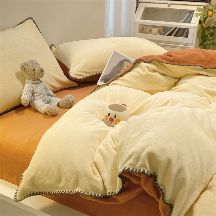 91家纺网 家纺一手货源 找家纺 （总）眠帛家居 2022新款牛奶绒贝壳边四件套