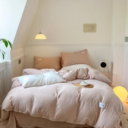 91家纺网 家纺一手货源 找家纺 山舍家居 2022新款双层纱布四件套甜白