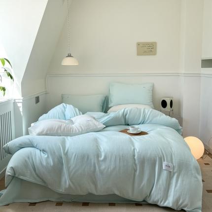 91家纺网 家纺一手货源 找家纺 山舍家居 2022新款双层纱布四件套星蓝