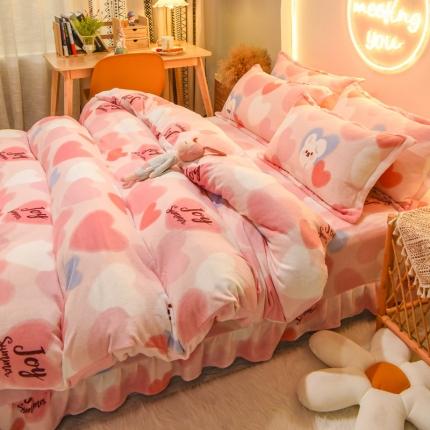 91家纺网 家纺一手货源 找家纺 （总）麦朵家居2022新款牛奶绒四件套加厚法莱绒床裙款金貂绒水晶绒四件套